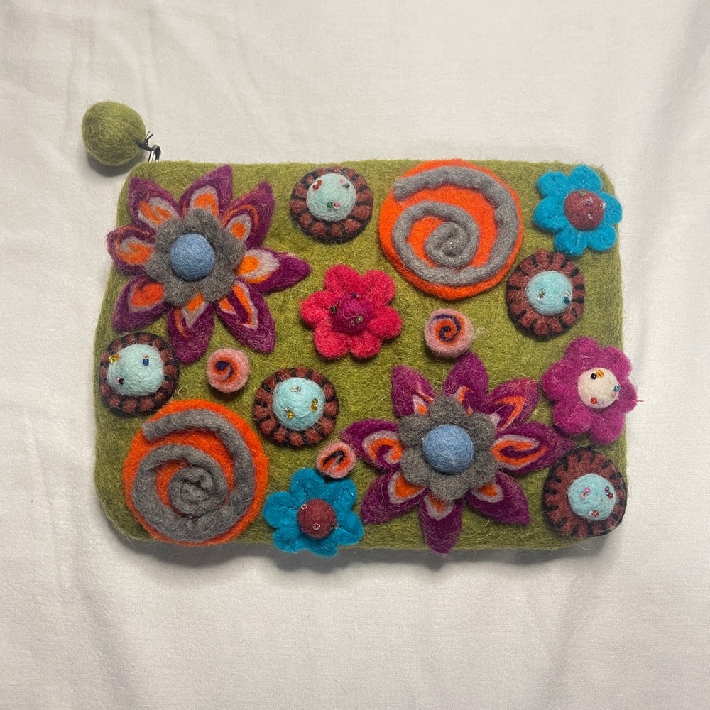 Rising Tide Floral Wool Zipper Pouch Bag